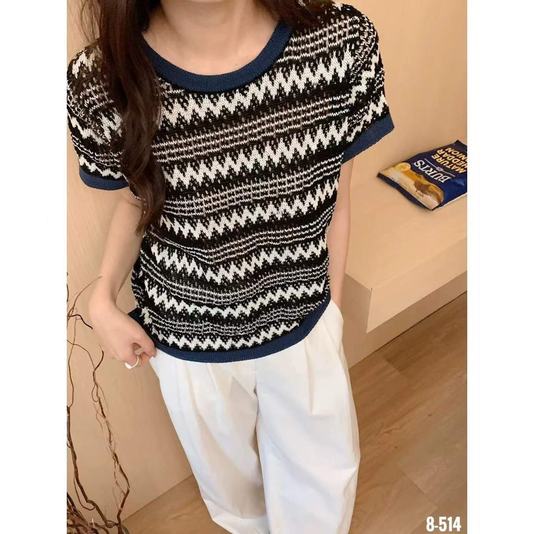 流苏设计感 圆领气质时髦短袖上衣女2095