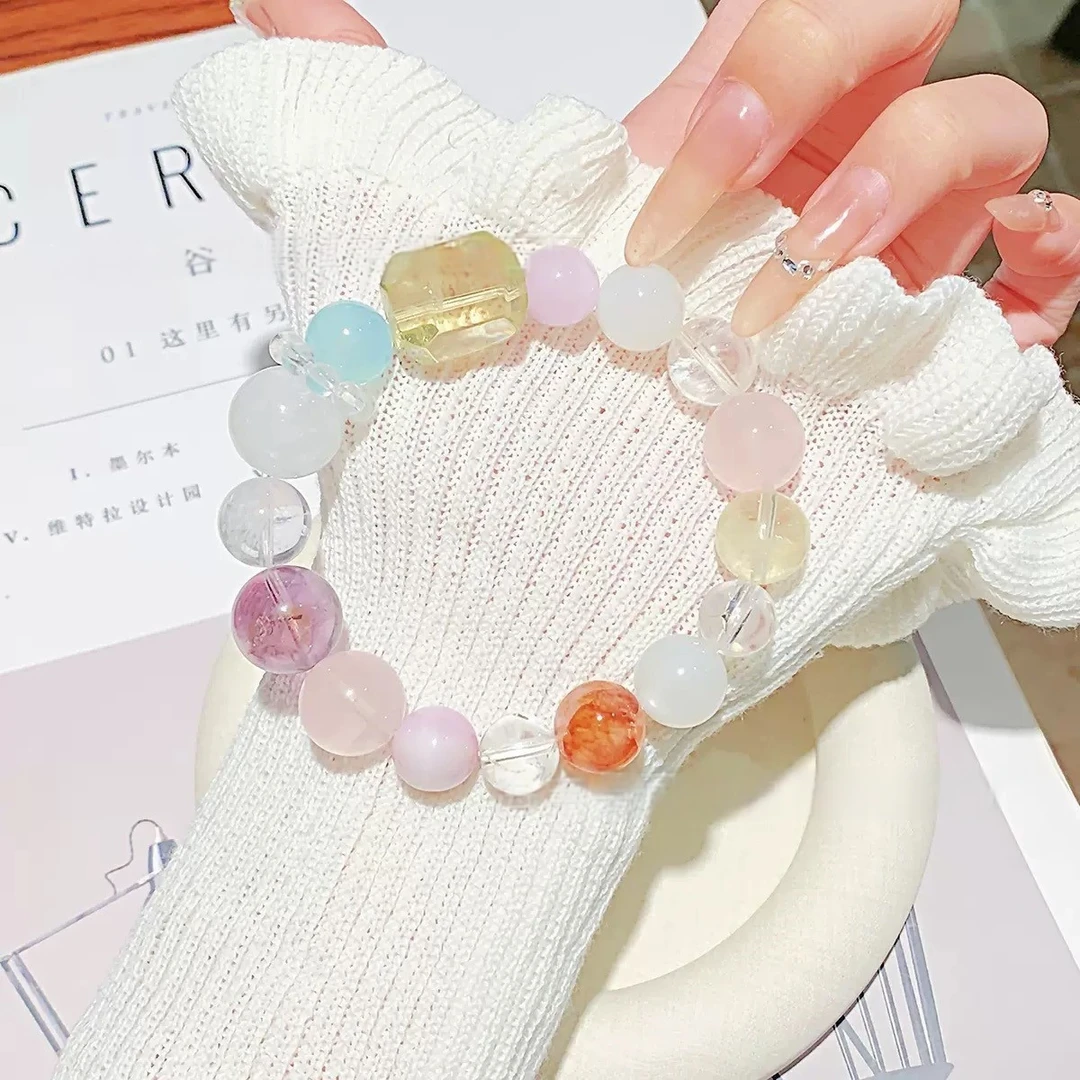 糖果酱酱【白幽灵黄水晶红胶花】天然水晶设计款手串桃花人缘招财系