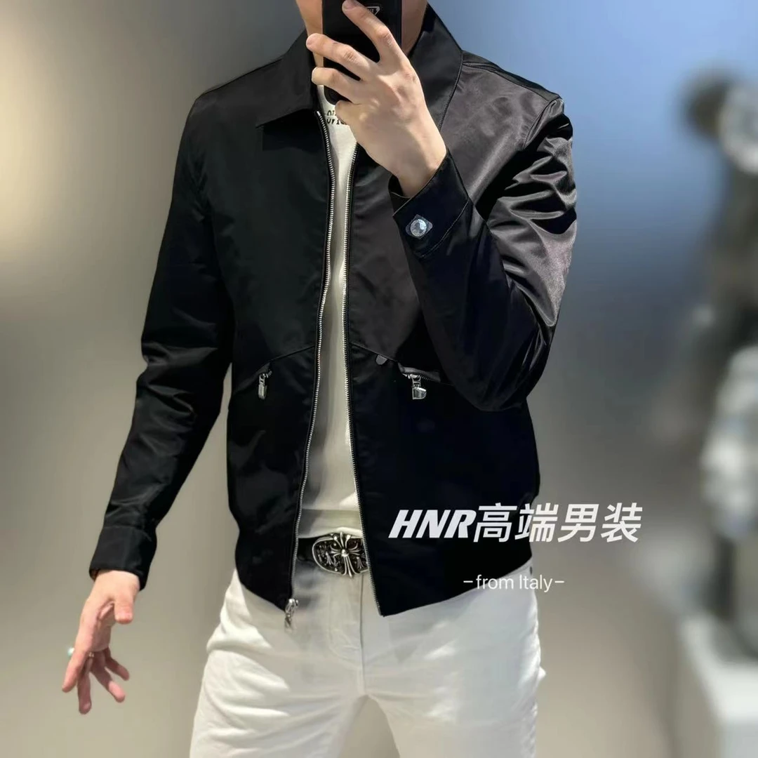 绵羊皮拼接纯色新款高端男士外套时尚百搭潮流高品质夹克7311