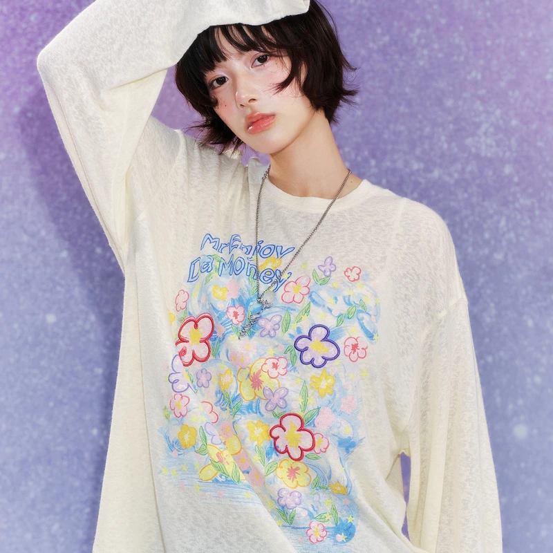 【双11好物】梦幻泡影涂鸦系列多色休闲长袖罩衫宽松圆领上衣