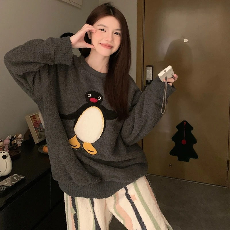 女童睡衣秋冬季珊瑚绒加厚套装大童女孩法兰绒初中学生家居服套装