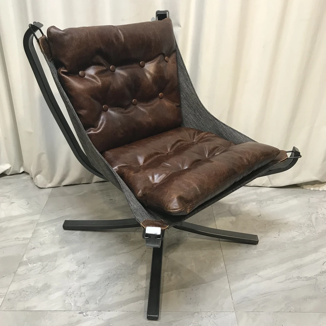 博瑞奇复古头层牛皮猎鹰椅客厅茶室休闲椅懒人躺椅复古棕椅05142