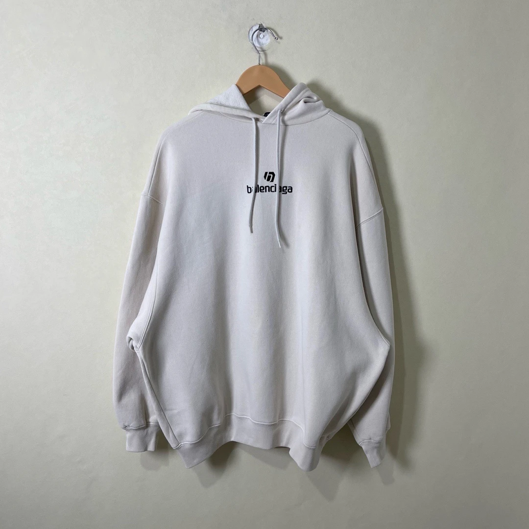 99新 Balenciaga/巴黎世家 99新 xs码/米白色刺绣LOGO连帽卫衣