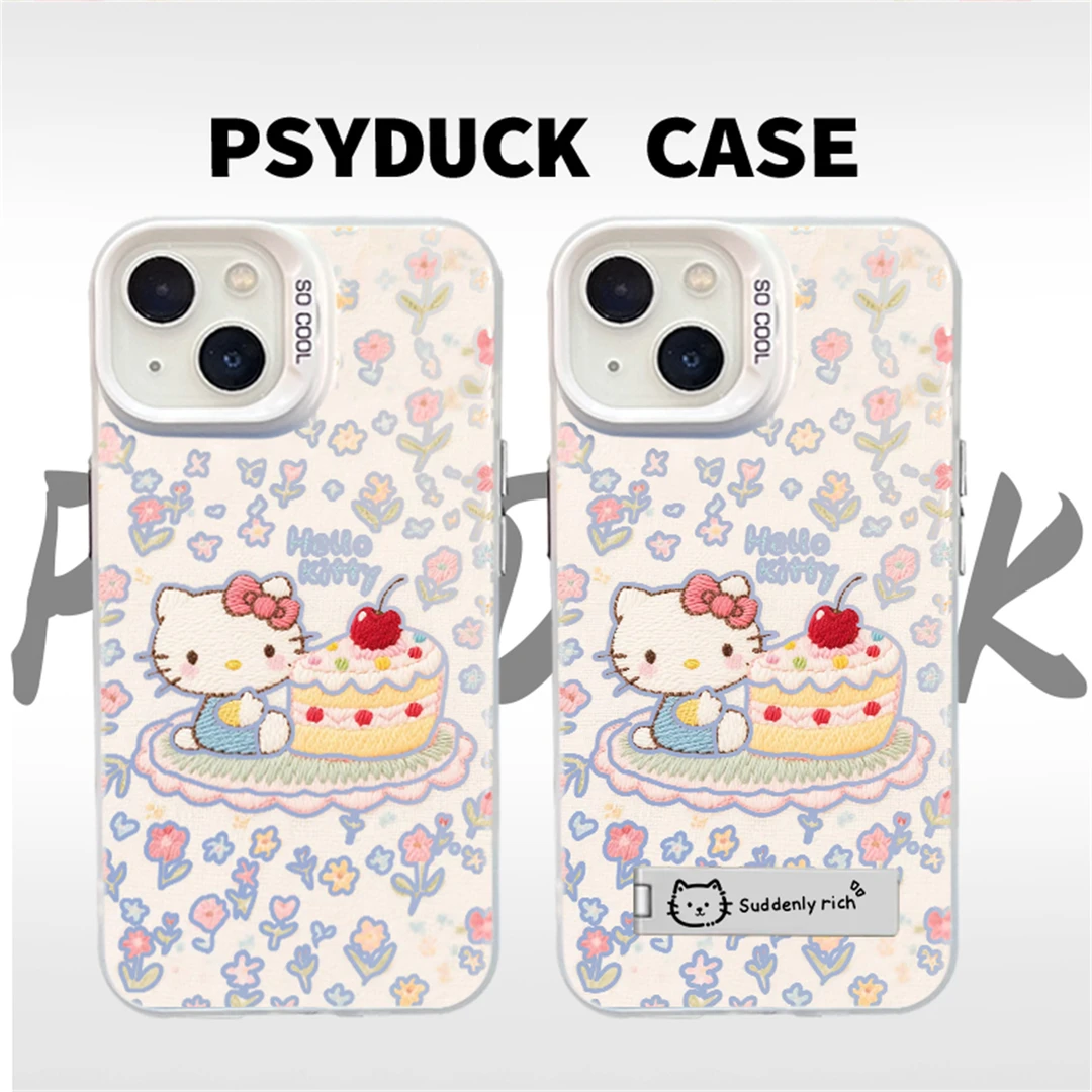 适用苹果华为一加小米碎花蛋糕凯蒂彩银白底卡通动漫防摔手机壳