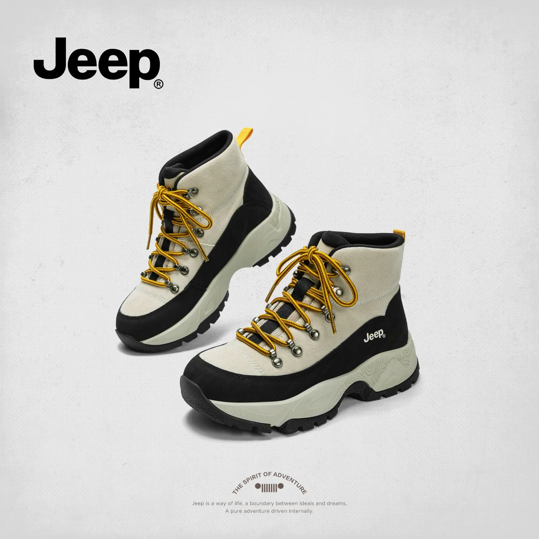 Jeep户外徒步登山鞋女高帮运动鞋厚底增高2025秋冬工装马丁靴女款