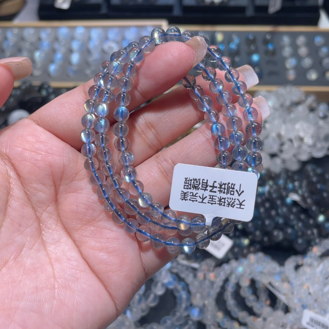 长石未镶嵌手链玻璃体灰月光手链多圈5mm+