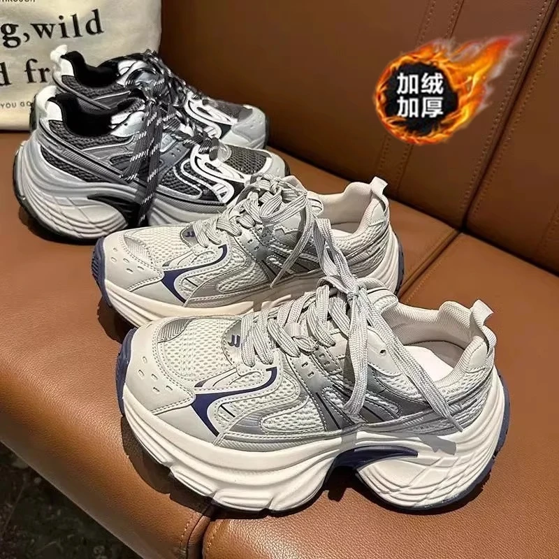 【奥莱撤柜】炸街增高厚底加绒老爹鞋女2025年冬季新款百搭老爹鞋女