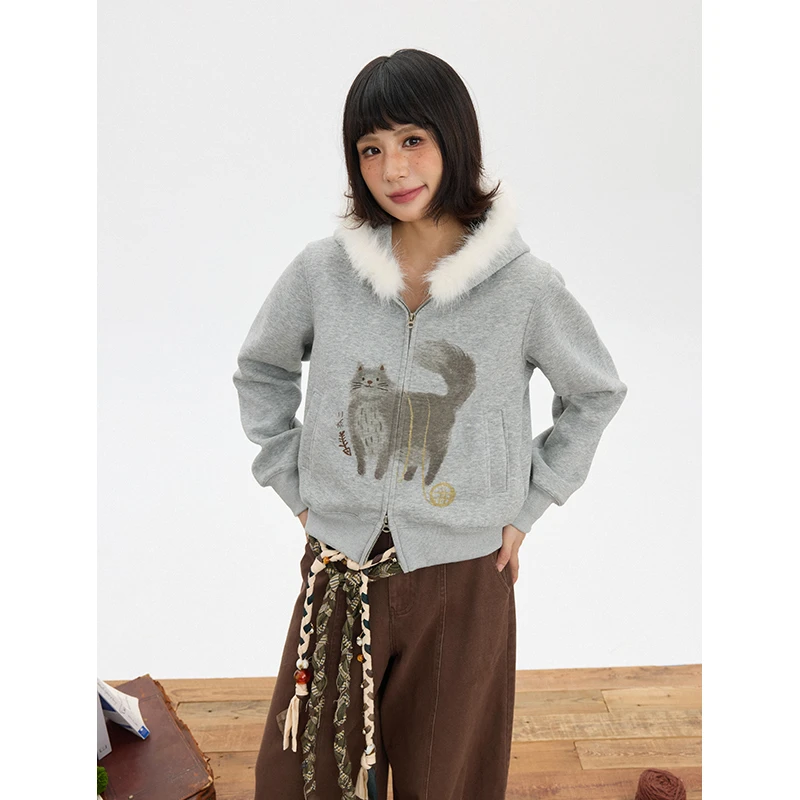 hothorse/火山马火山马WY12057原创短款连帽秋冬开衫卫衣长袖休闲