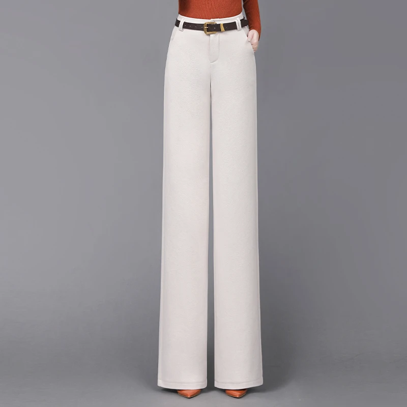 曼德西比利加绒羊绒阔腿裤女2025秋冬新款加厚保暖高腰显瘦羊毛裤