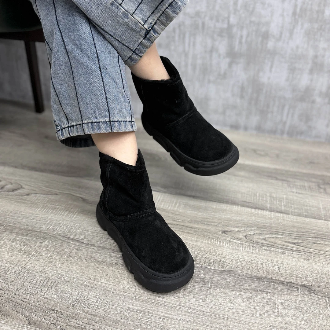 艺鞜2025年冬季新款真皮羊皮毛一体雪地靴厚底长毛绒磨砂皮短靴子