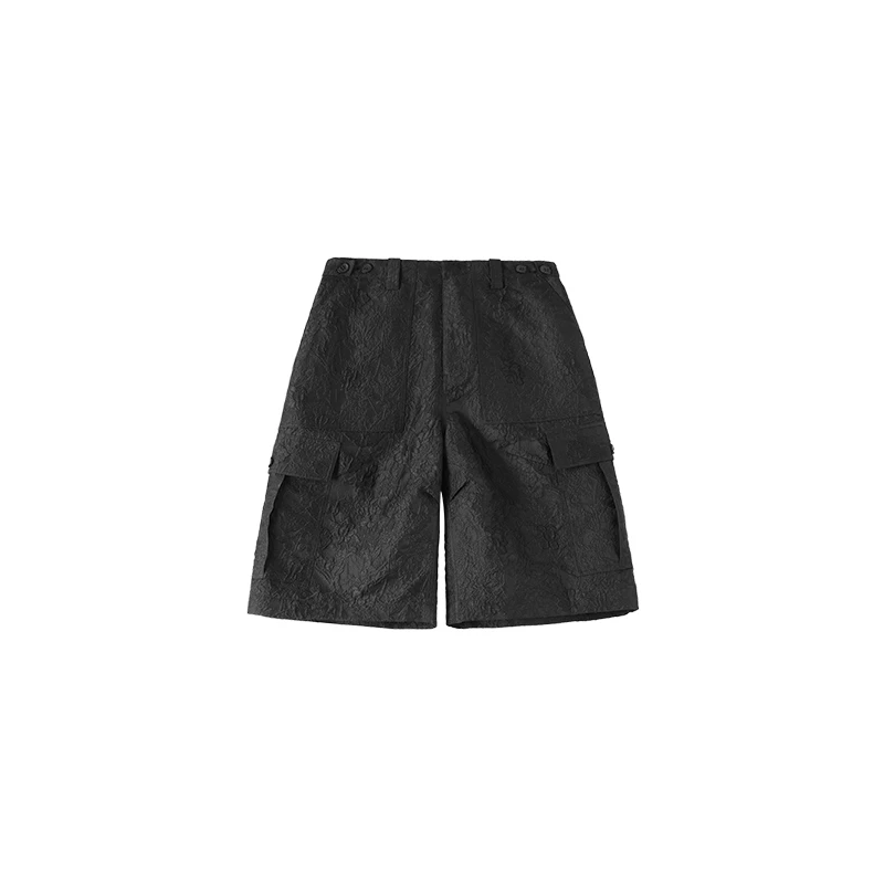 李大琪【花苞五分裤】设计师款黑色气质显瘦肌理感印花短裤休闲裤