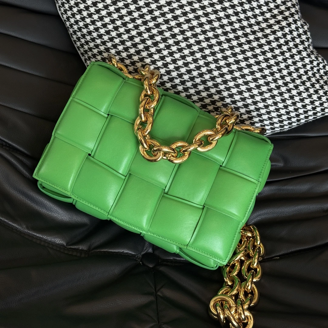 99新 BOTTEGA VENETA/葆蝶家 奢品阁/BV 编织金属链条包绿色