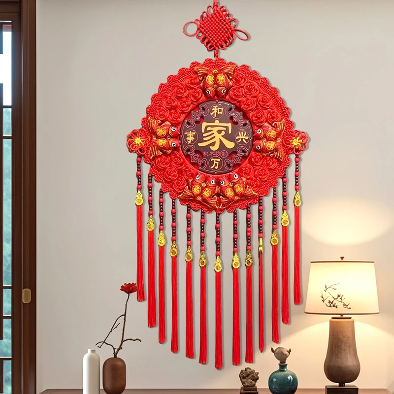 2025新年挂饰客厅桃木中国结太阳花挂件特大号乔迁之喜过年客厅福