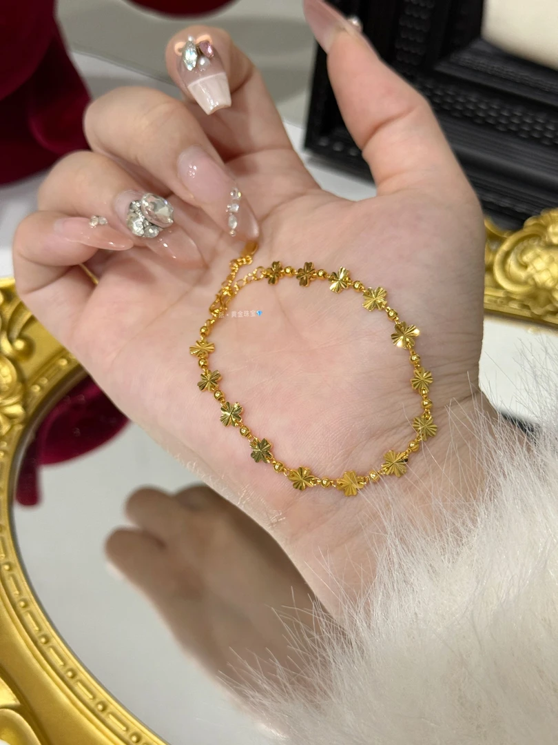 镭射小四叶草手链足金999黄金手链@SL095