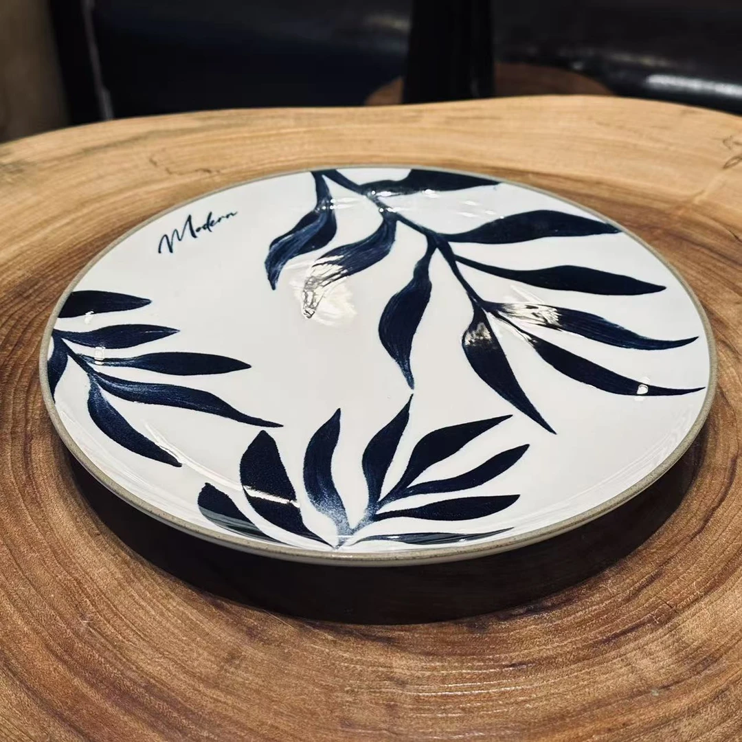 XCZ风蓝叶陶瓷牛排盘圆盘
