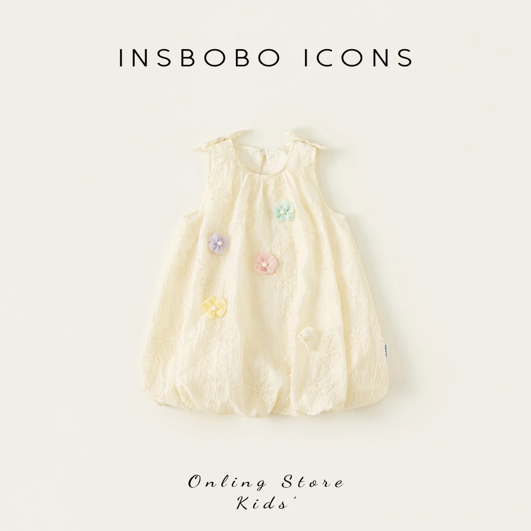 INSbobo女童无袖公主裙夏季薄款裙子无袖蝴蝶结花朵连衣裙XQ25170