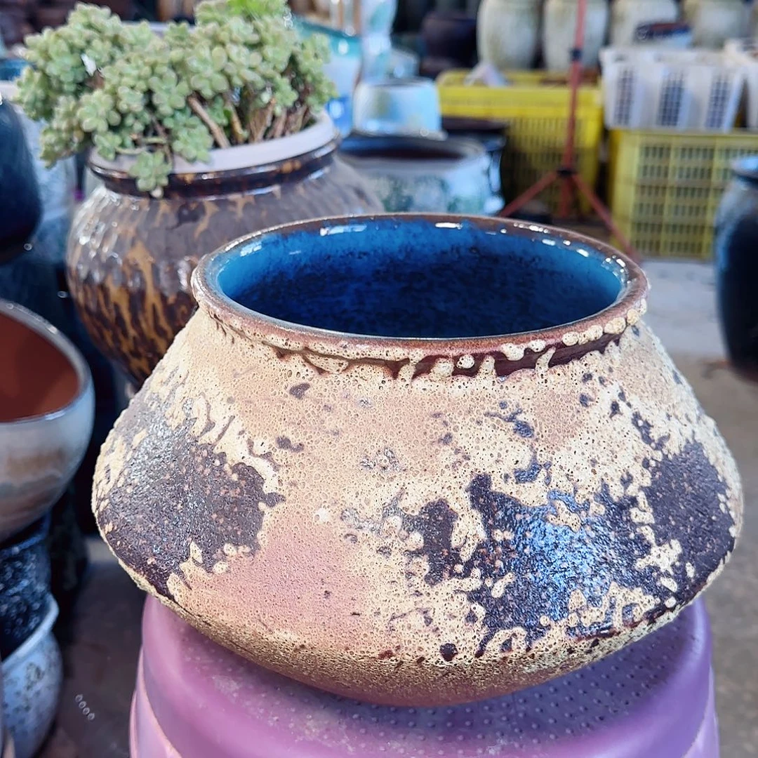 紫砂花盆无孔高18口19……