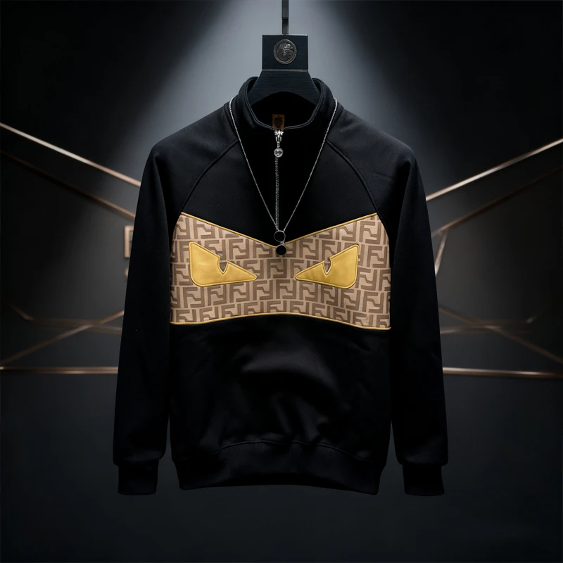 2025潮牌加绒秋冬恶魔刺绣怪兽眼睛卫衣圆领新款长袖潮流保暖打底