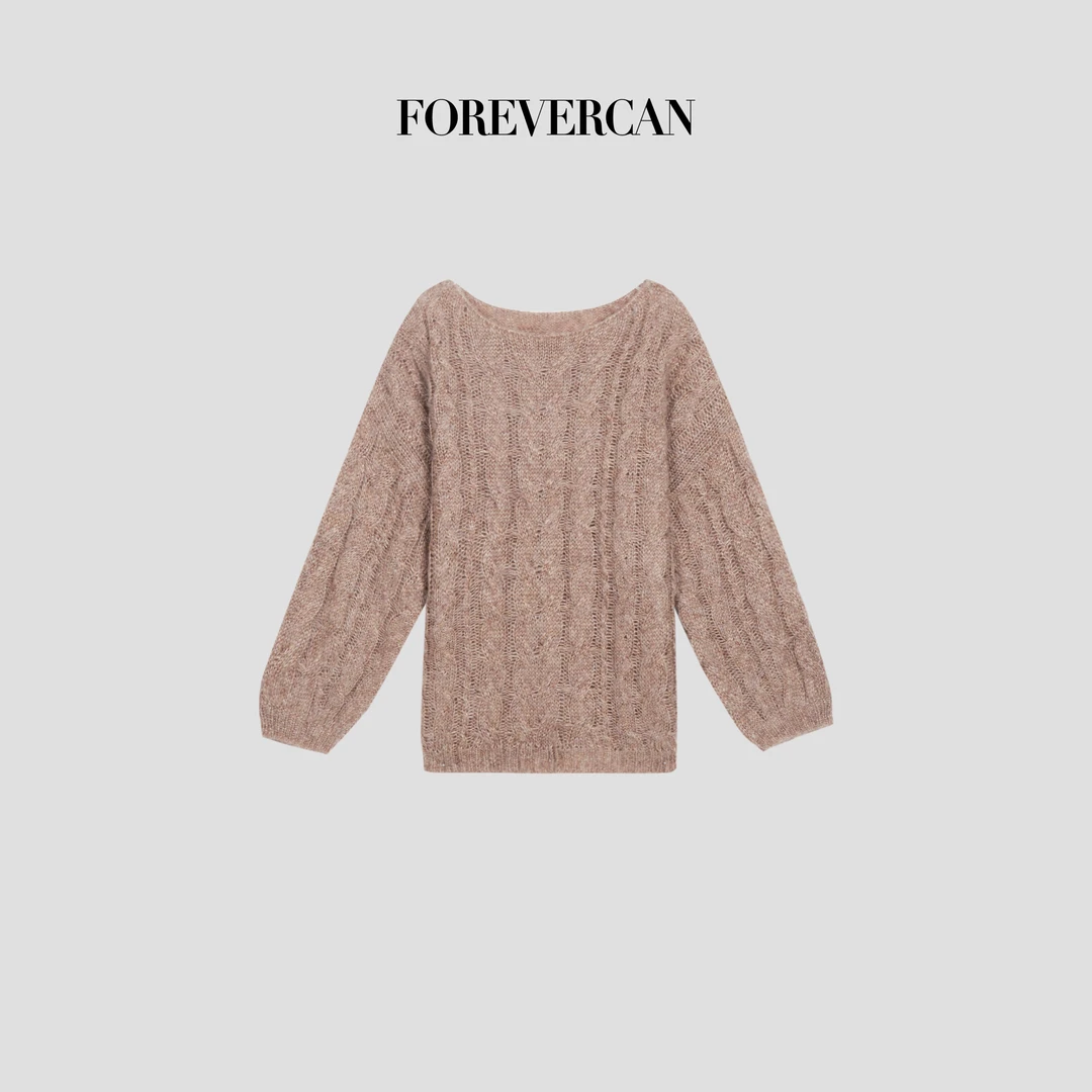 FOREVERCAN“粉黛佳人”慵懒风美丽诺羊毛镂空麻花针织上衣MY4492