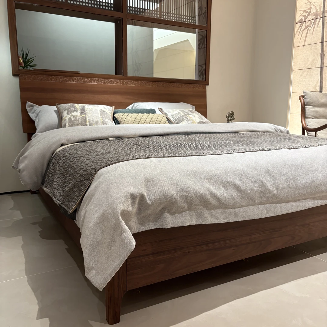 LS-12#实木床宋式美学乌金木1.8米主卧床 1.5 米新中式双人床