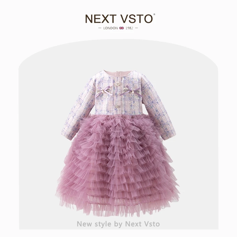 英国NEXT VSTO女童小香风公主裙春秋季洋气小女孩网纱礼服连衣裙