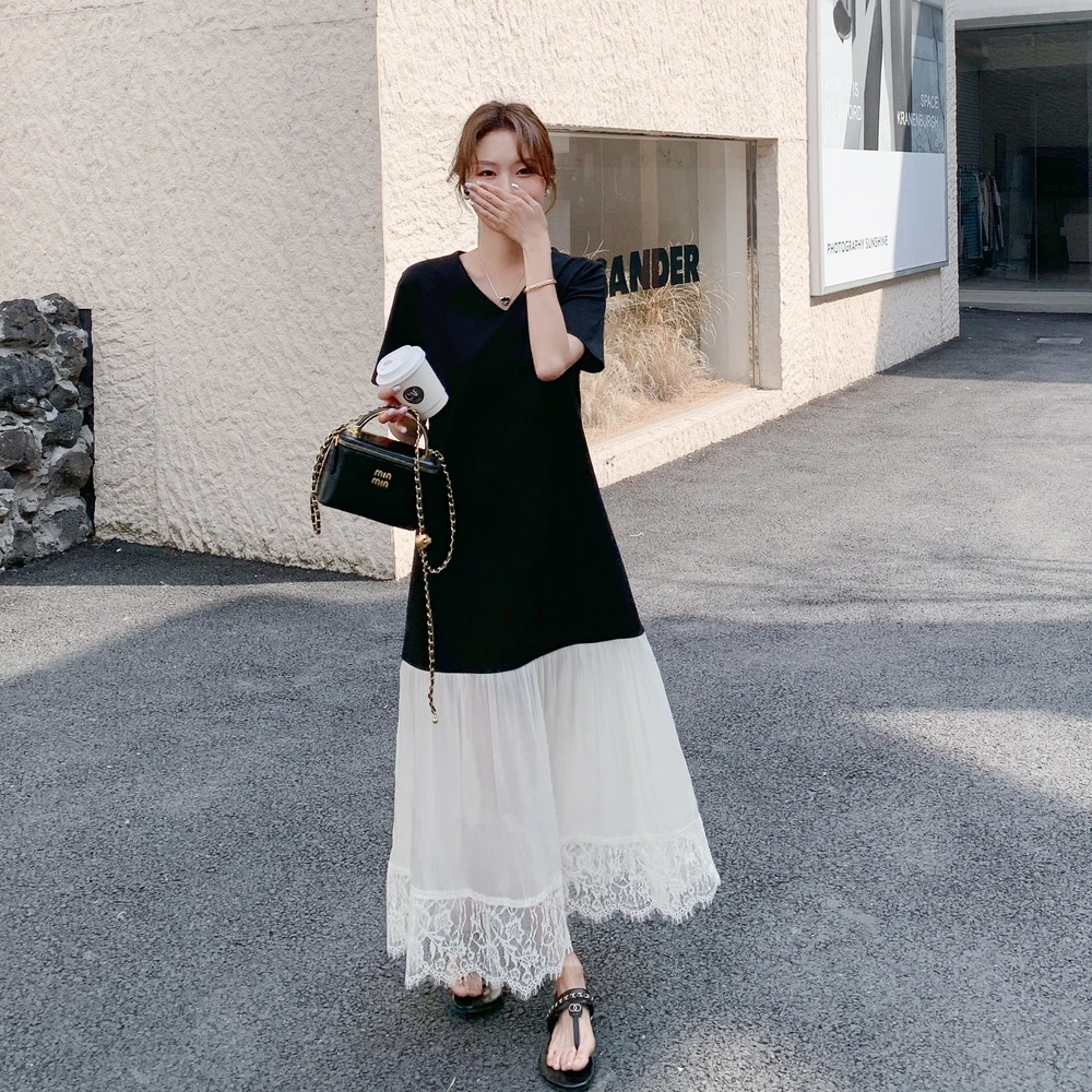 法式蕾丝新款黑色连衣裙女夏季高级感超好看冷淡系独特别致裙子