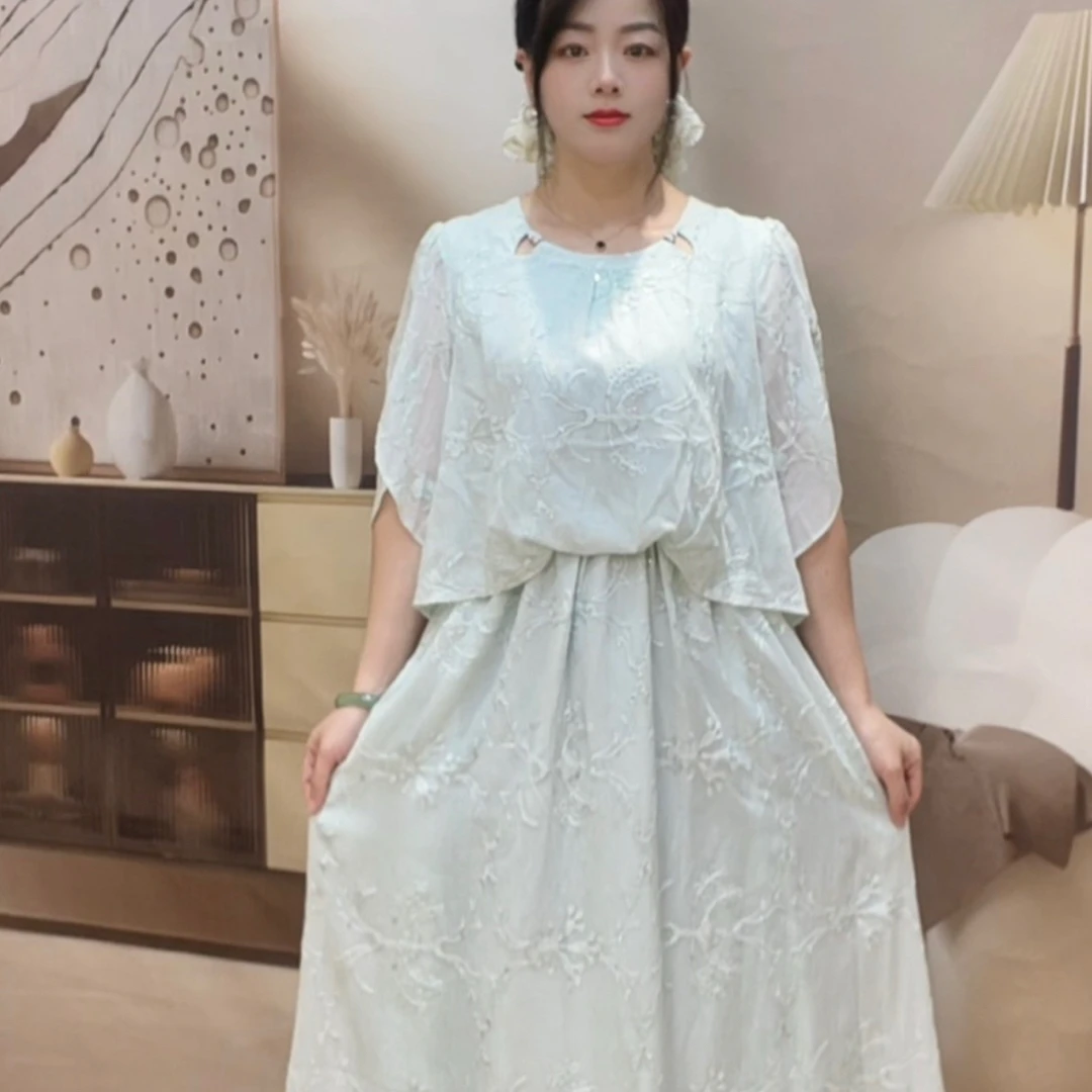 885长款白色蕾丝套头中长裙简约夏季中腰宽松气质连衣裙裙子