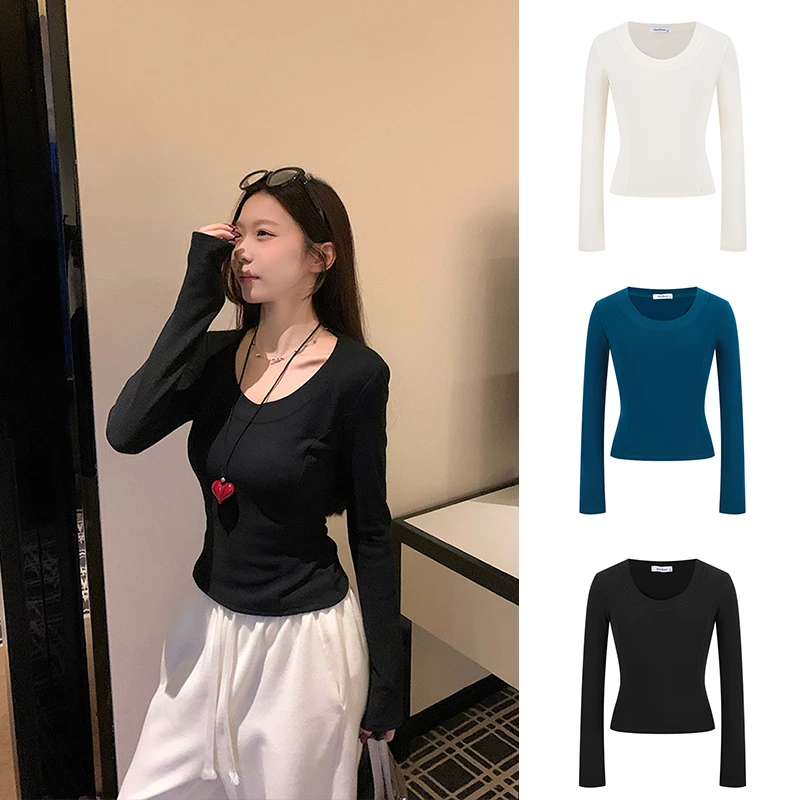 Moses Queen/魔西女王加绒加厚U领长袖T恤女冬季鱼骨线保暖打底衫