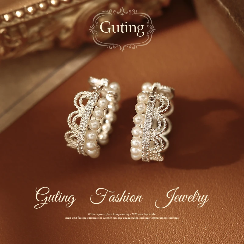 铜合金合成锆石耳饰 20886微镶花边珠珠圈圈耳环设计小众精致耳钉