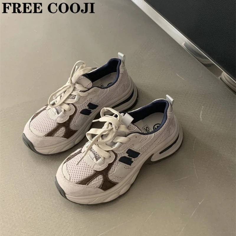FREE COOJI增高厚底网面透气老爹鞋女2025秋季新款休闲轻便运动鞋