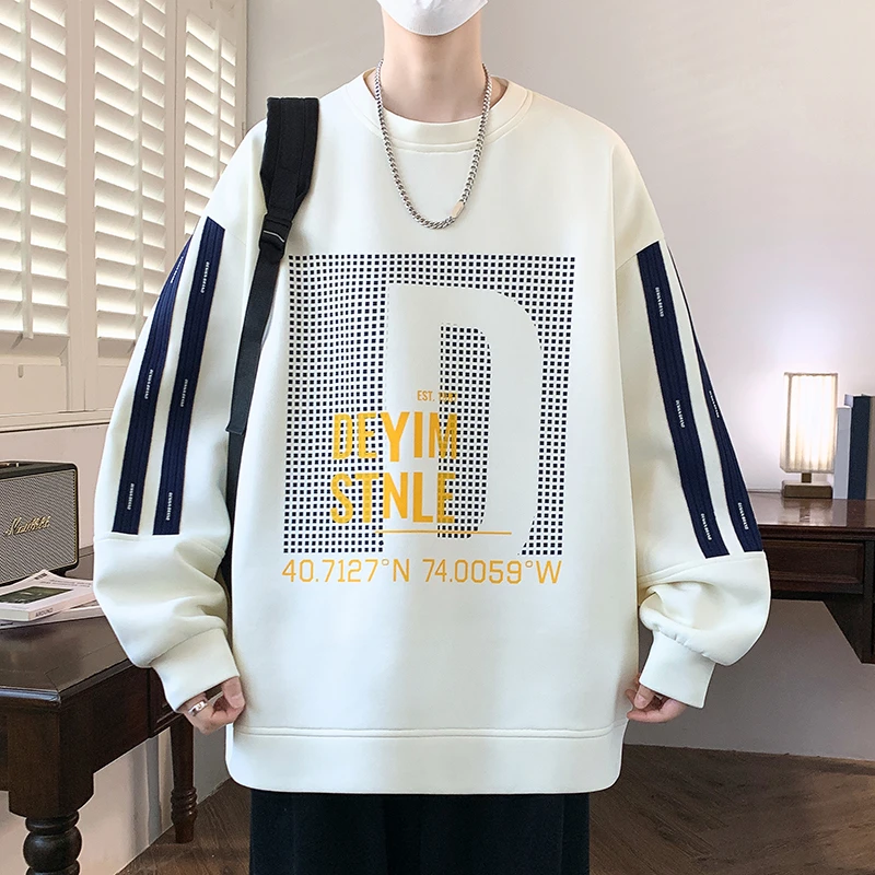 2025春季新款青少年男生宽松休闲长袖简约卫衣男装印花上衣打底衫