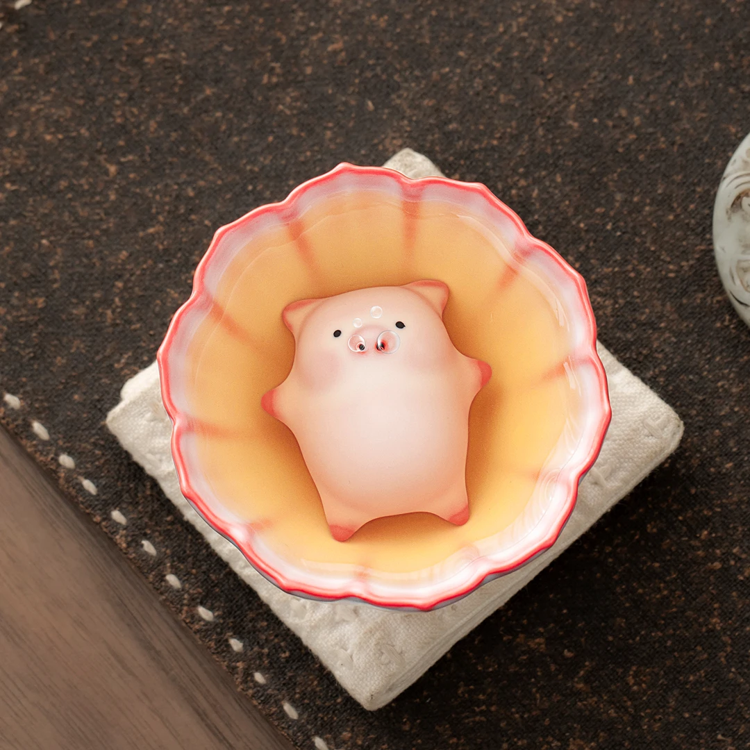 猪油冻躺平猪茶杯主人杯单杯喝茶轻奢高档汝窑舞仙盏锦绣芳华杯子