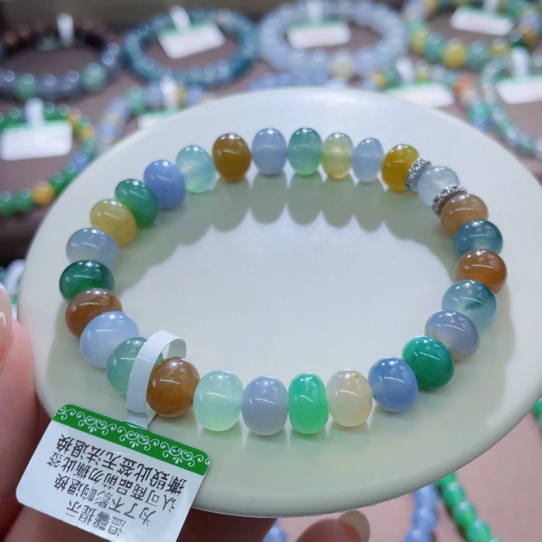未镶嵌手链翡翠糖果鼓珠卡7-8.9