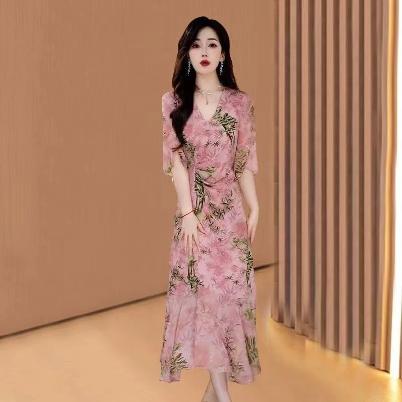 中式国风改良旗袍连衣裙优雅女神范年轻印花裙完美世界联名裙