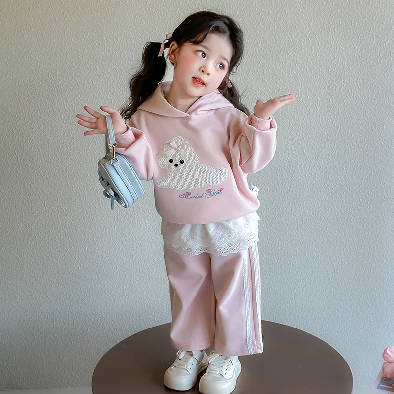 女童休闲套装2025新款儿童春秋装韩版洋气女宝宝春季花边两件套潮