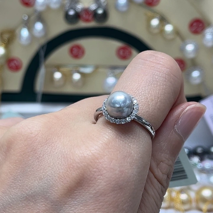 戒指银S925镶嵌海水珍珠真多麻 8-9mm 128号