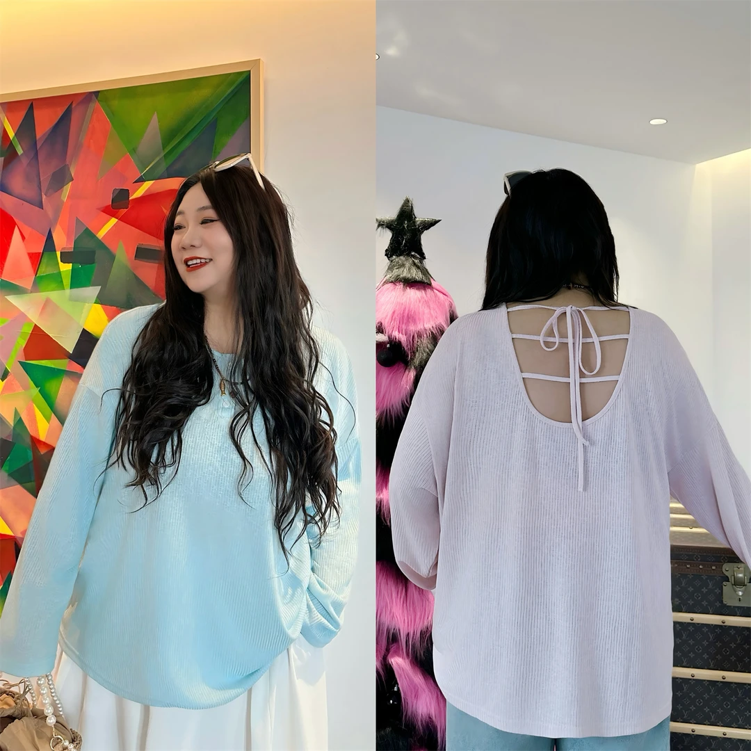 断码捡漏~北欧暮色/雪花仿麻针织长T恤13992花契大码多巴胺服装女