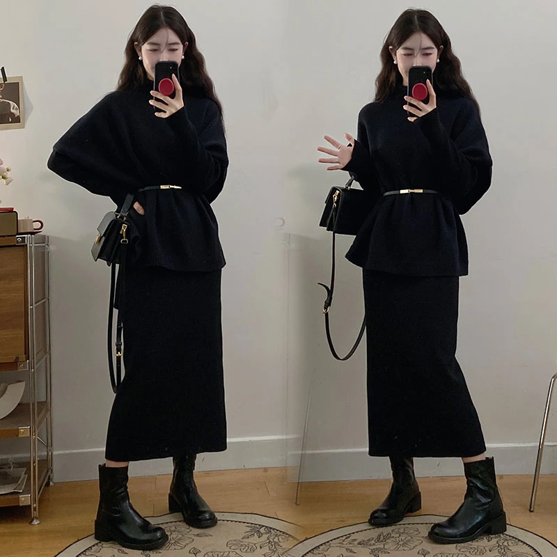 赫本小香风秋冬2025新款大码纯色针织不规则圆领蝙蝠袖长袖宽松两