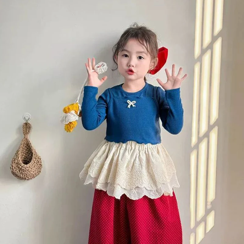 女童纯色套装2025夏季新款韩系高级感穿搭宝宝蓝色打底衫宽松套装