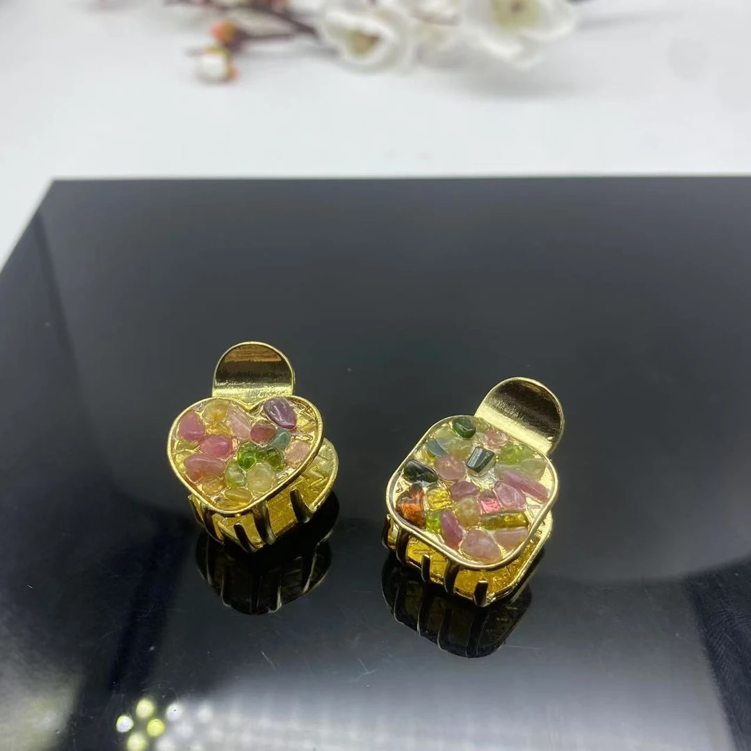 天然彩色碧玺爱心发卡 K939—多样性发一