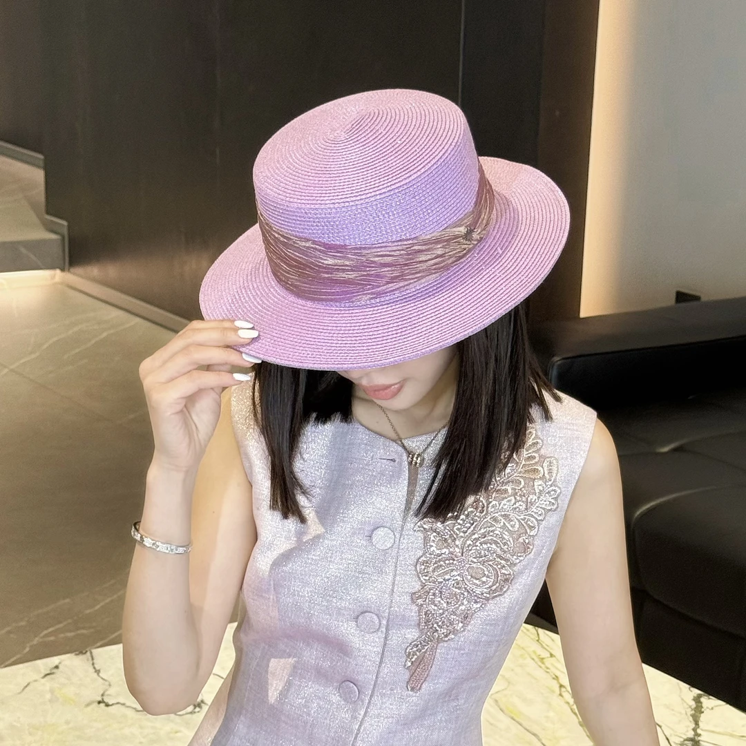 【月下草编帽】春夏法式英伦复古平顶草帽女遮阳防晒度假神帽