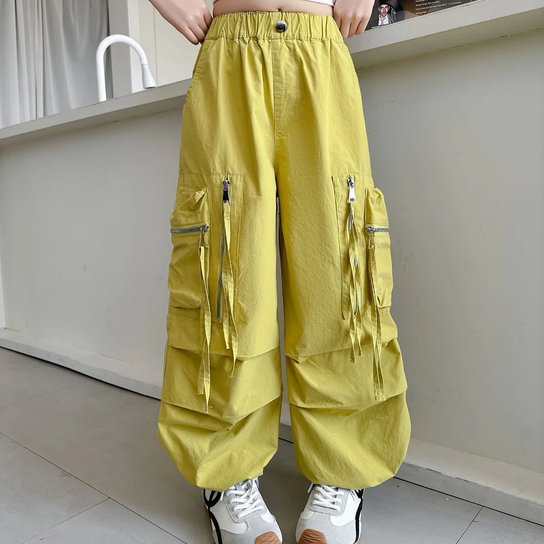 2025新款百搭垂感薄款时尚舒适工装裤抽绳潮流小女孩洋气潮牌童装