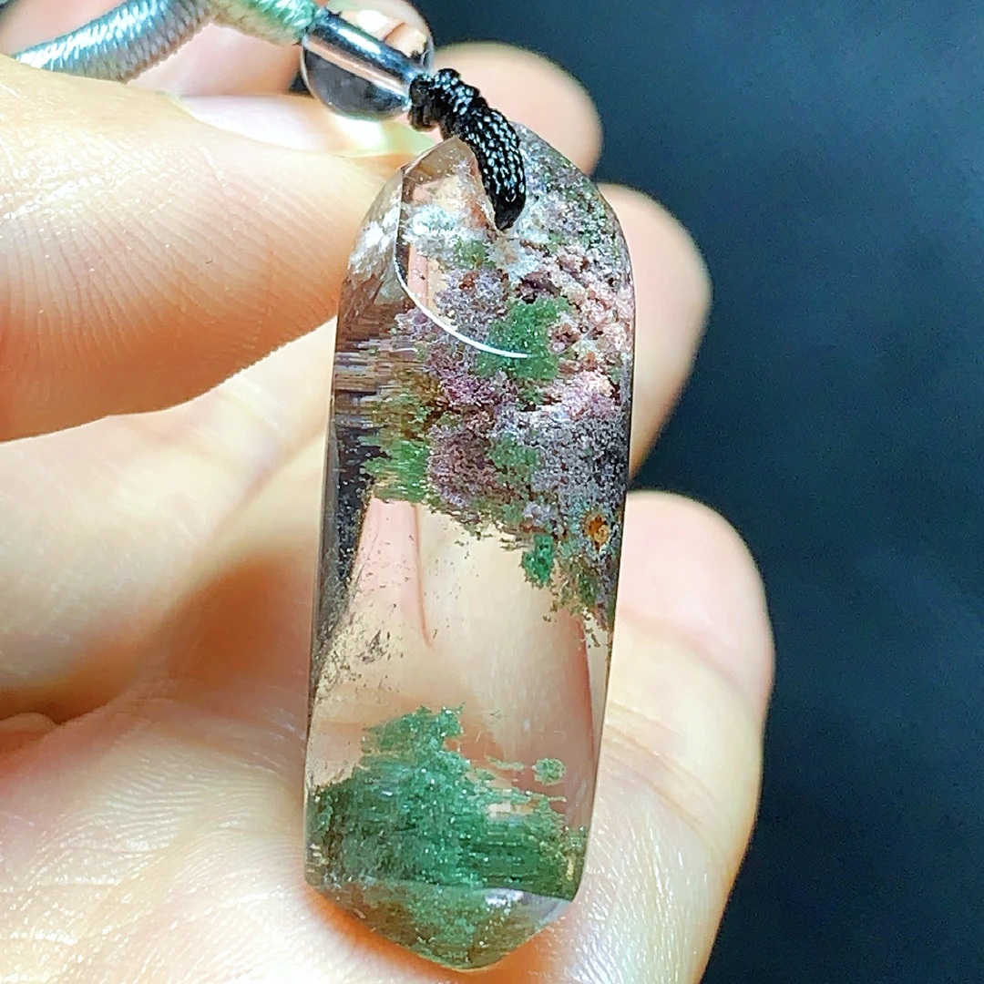 东海水晶天然随形绿幽灵水晶吊坠毛衣链通透绿幽灵纯天然100%真品