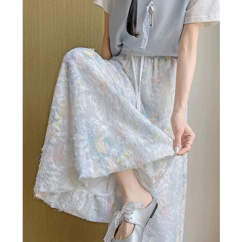 2025夏季新款彩色碎花蓬蓬花苞裤裙女装松弛感阔腿肌理休闲裙裤子