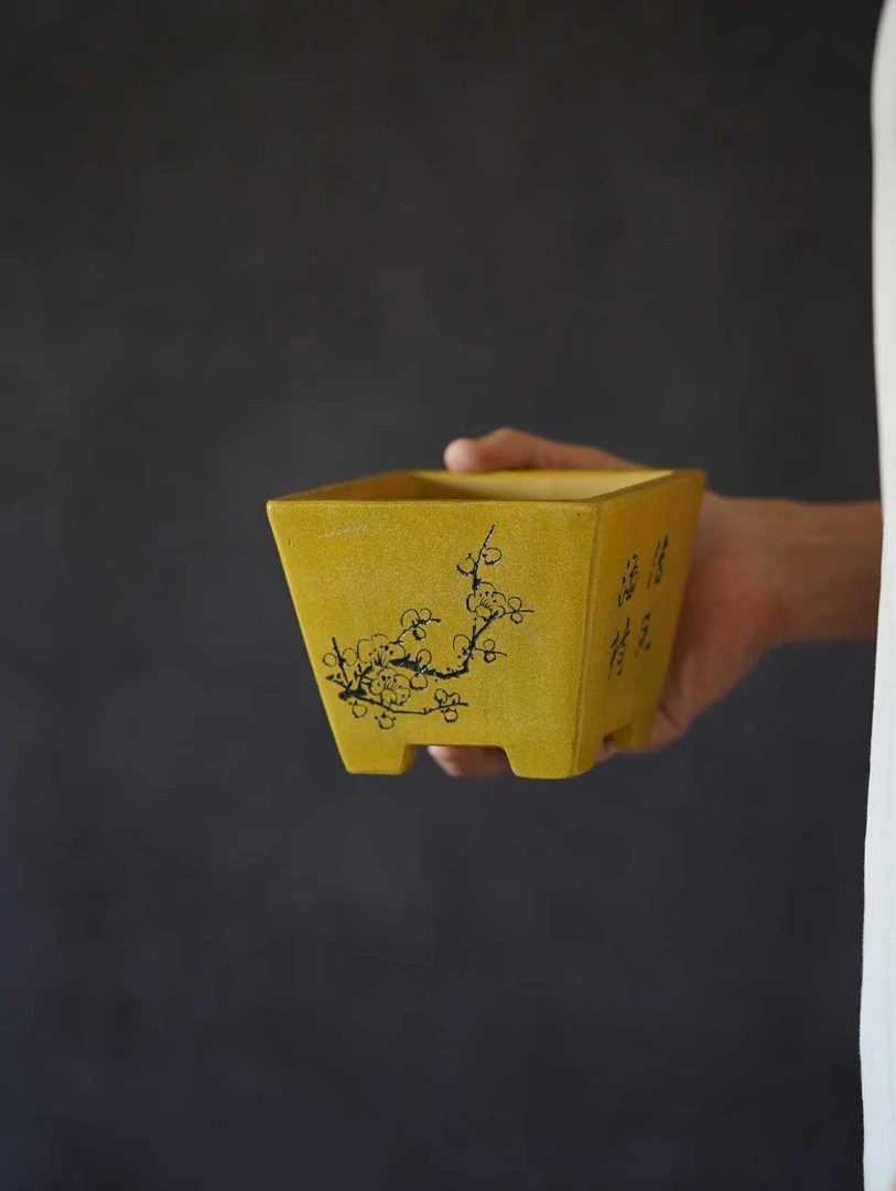 微型四方透气复古紫砂花盆可用于菖蒲松柏等盆栽造景