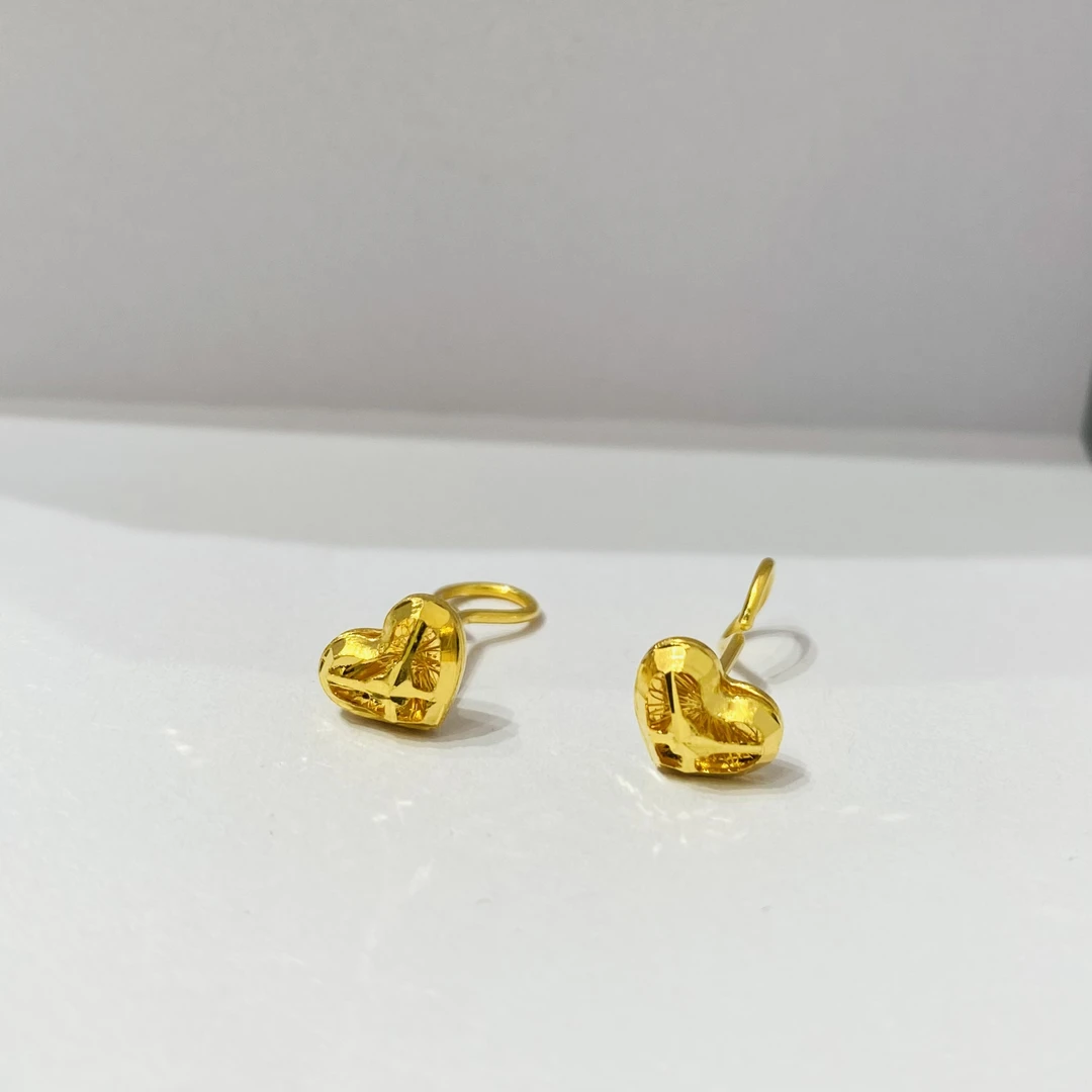 黄金足金999心型小清新耳钉耳饰轻奢气质