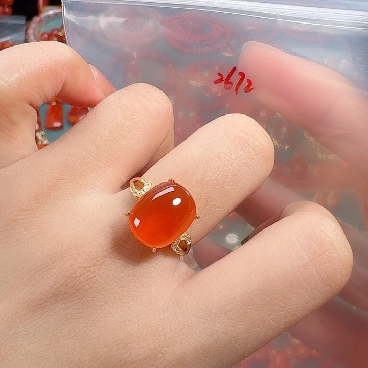南红玛瑙银S925镶嵌戒指