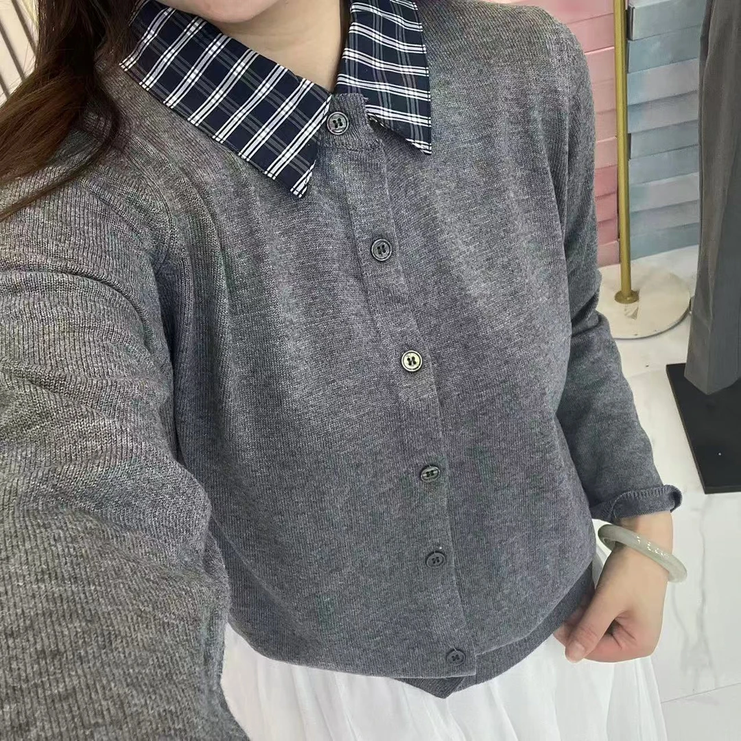 【格子方领开衫】针织开衫韩系高级夏季新款时尚百搭长袖284