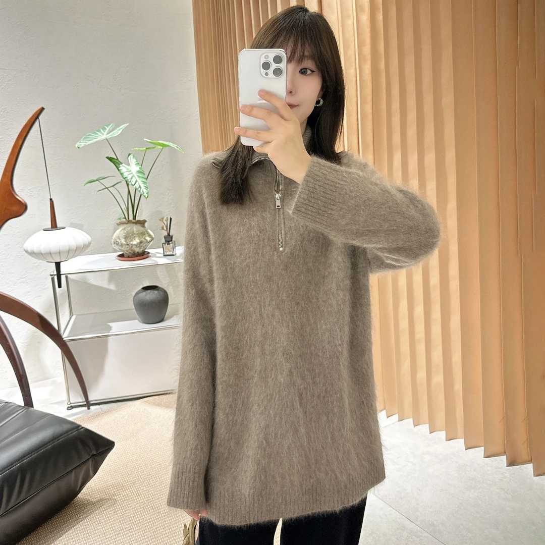 【褚培培自制】CHUPEIPEI/100%澳毛/秋冬半拉链拉绒纯色气质羊毛衫