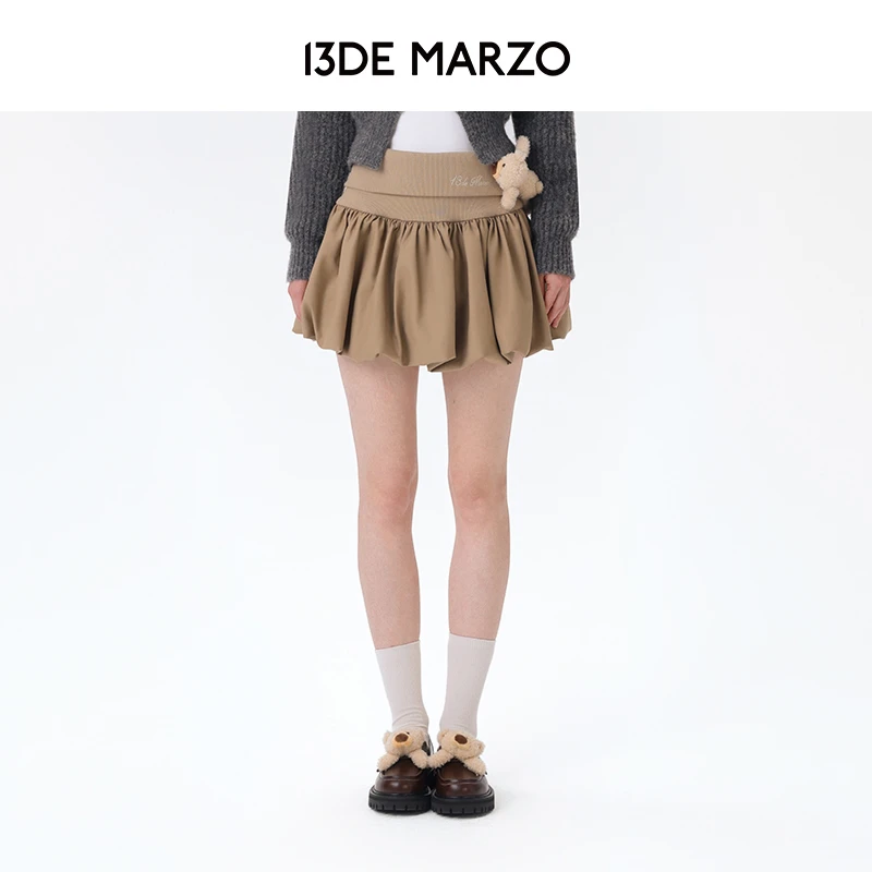 13DE MARZO女士 2025秋季新款翻边花苞裙a字短裙半身裙专柜同款